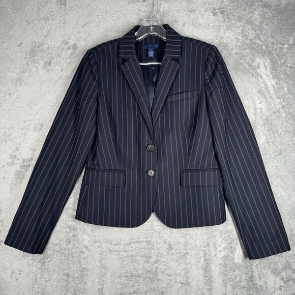 J Crew Blazer Women 6 Navy Blue Striped Jacket Preppy Academia Corpcore Polished - Picture 2 of 7